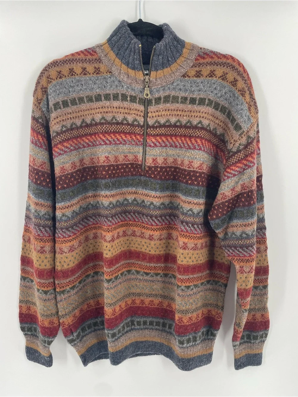 VTG Waliki 100% Alpaca Wool Quarter Zip Sweater XL Boho Geometric Grandpa Core